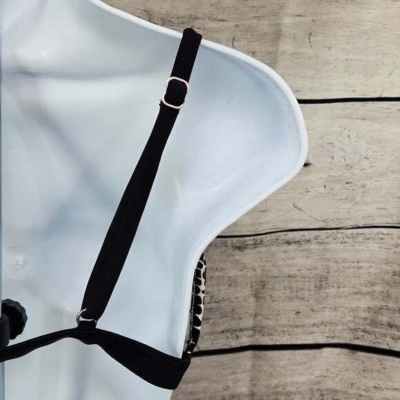 🐞Sunsets Black & Cream Animal Print Bikini Top Size D - Picture 3 of 8